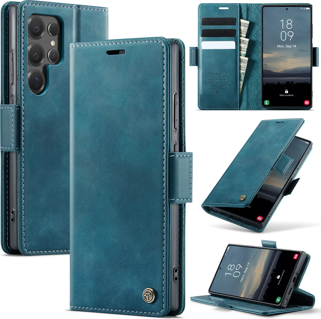 Custodia Samsung S25 Ultra in Pelle Blu: Protezione RFID e Stand