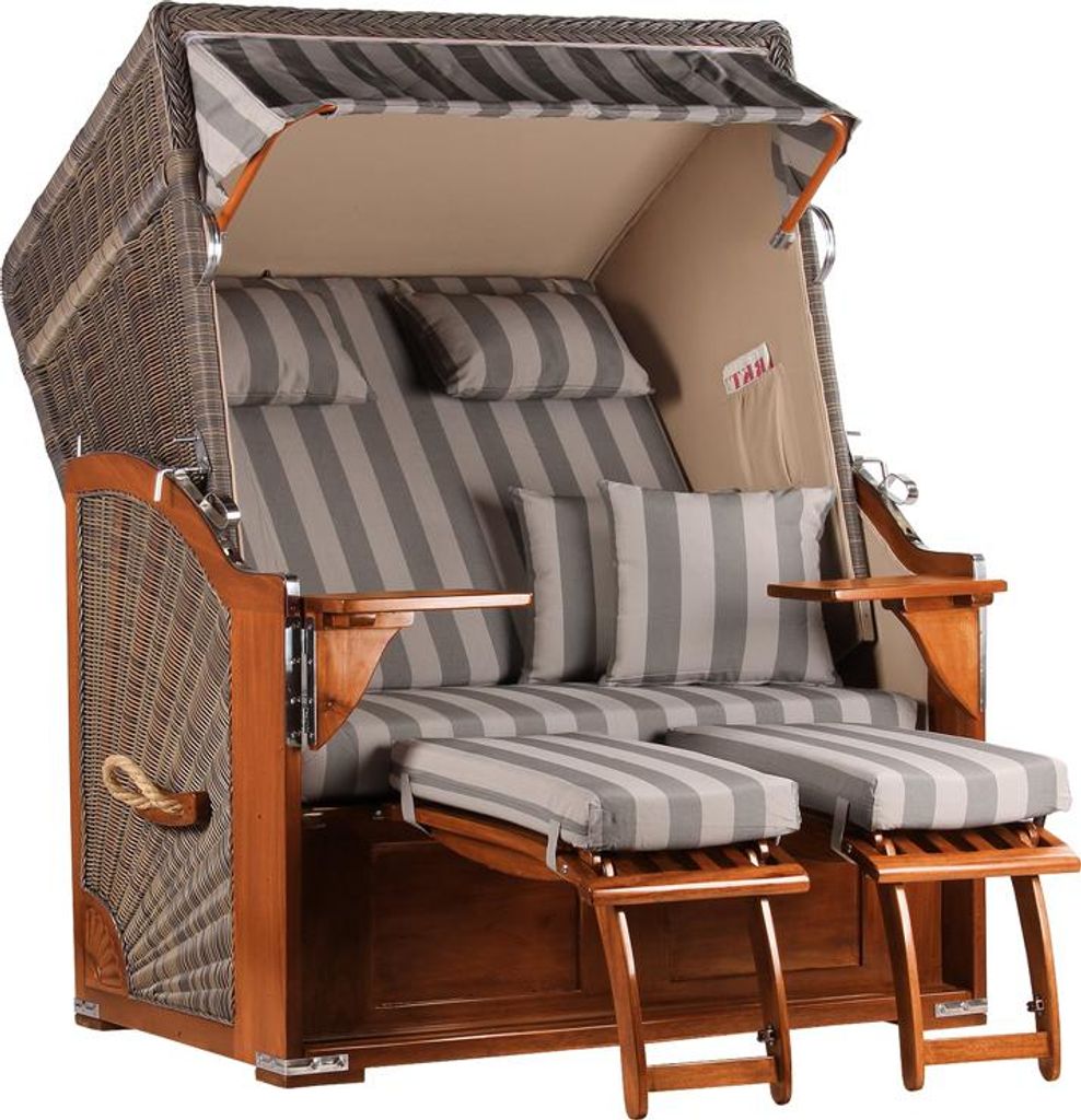 Strandkorb Seeblick aus Mahagoni & PE-Rundgeflecht Grey Volllieger