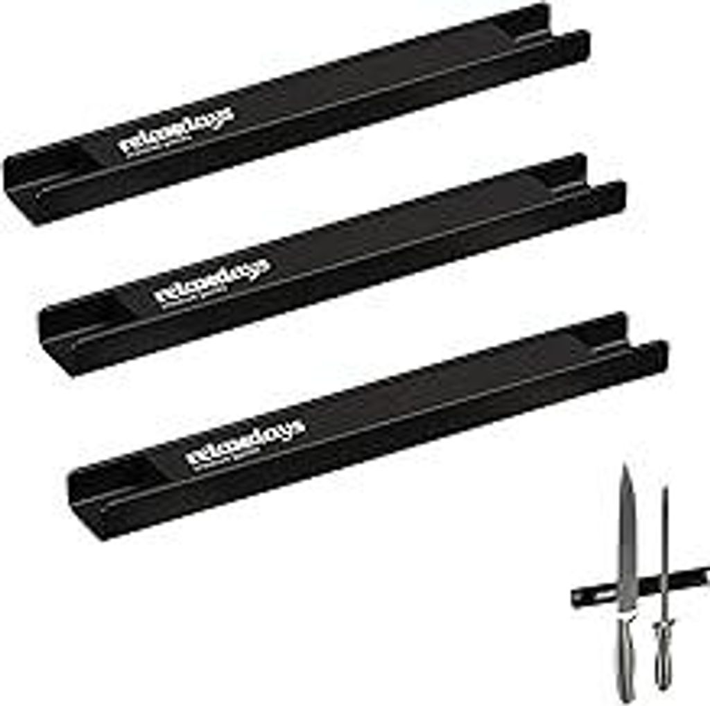 Magnetleiste 3er Set, je 20 cm lang, Stahl, Messerhalter für Werkzeug & Messer, an die Wand Schrauben, schwarz