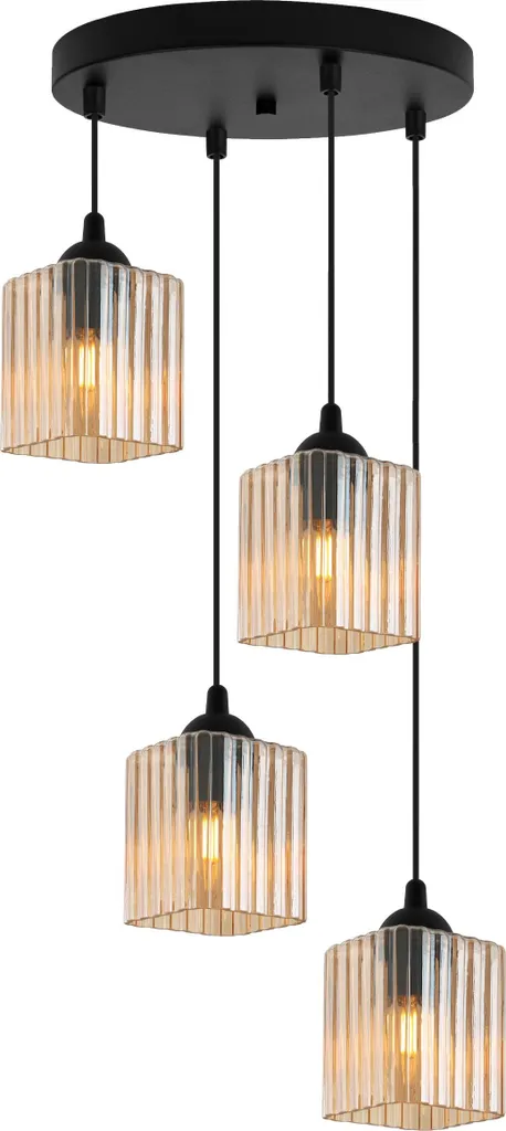 Lustre Suspension Moderne 4 Lumières avec Diffuseurs Cubiques Couleur Miel