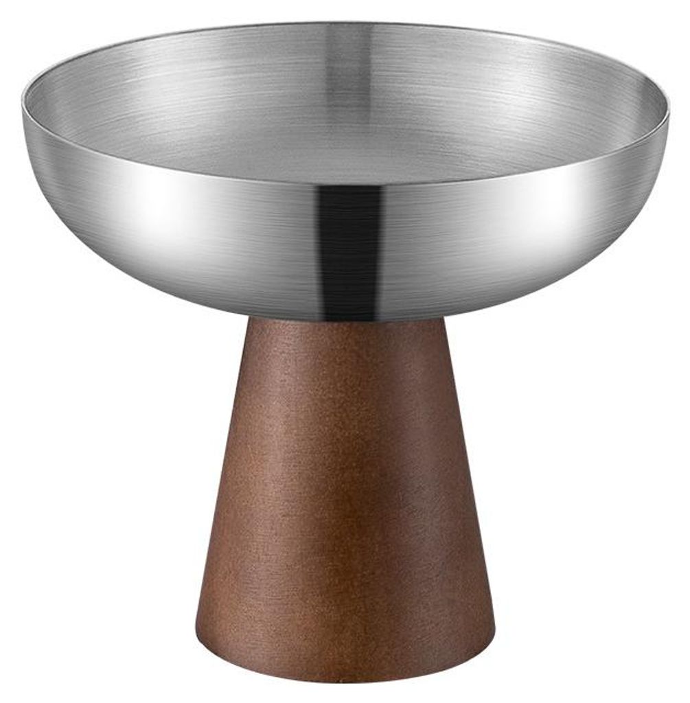 Edelstahl Dessertbecher Eisbecher mit Holzfuß, 304 Edelstahl, modern, rund, für Eis, Pudding, Salat, Nachtisch, Walnuss Silber, 250ml