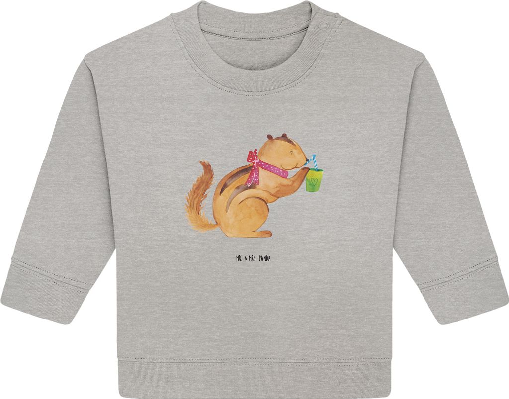 Mr. & Mrs. Panda Organic Baby Pullover Eichhörnchen Smoothie 6. - 12. Monat - Heather Grey - Geschenk, Abnehmen, Streifenhörnchen, Green Smoothie...