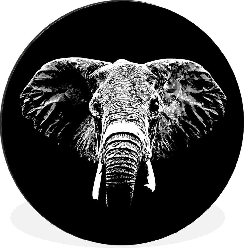 MuchoWow Aluminium Wandkreis Elefant - Tiere - Schwarz - Weiß Ø 60 cm Wanddeko Modern Wohnzimmer - Wand Kreis - Wandbild - Schlafzimmer - Alumi...