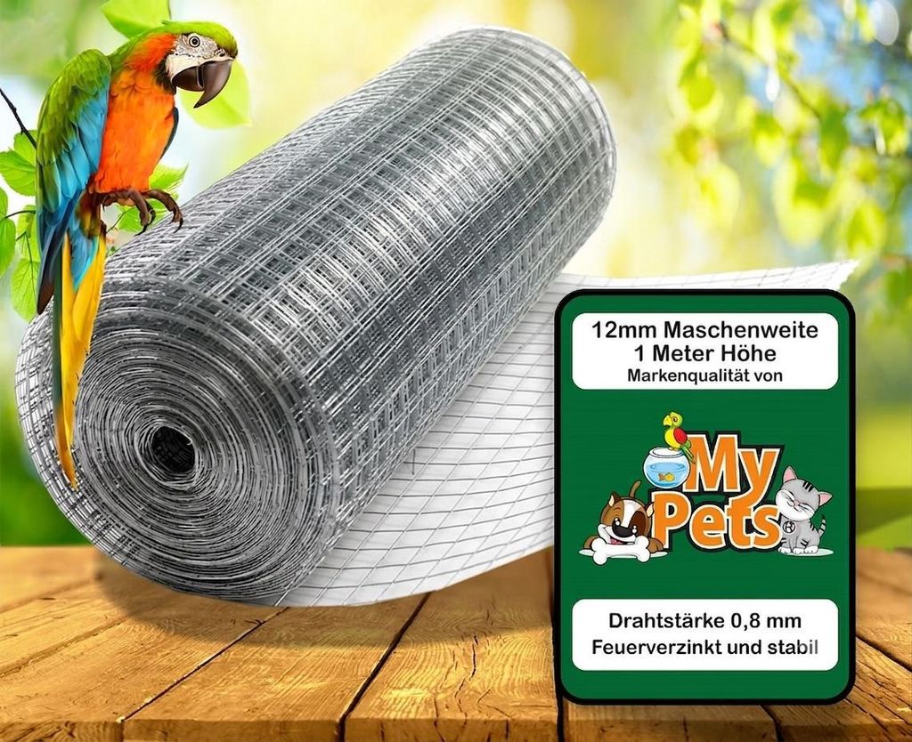 Volierendraht 1 x 25 Meter 12 x 12 mm Drahtgitter Verzinkt Produktbild 