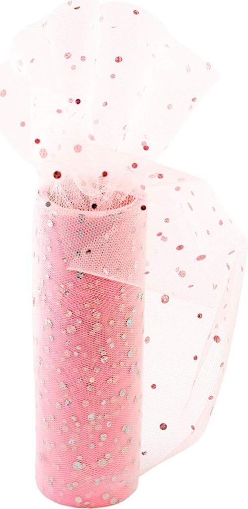 Tüll 15cm mit Glitzer Punkten, 9 Meter, Farbauswahl:rosa Produktbild 