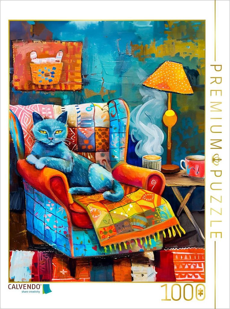 CALVENDO Puzzle Gemütliche Katze auf dem Sessel. Modernes Katzen-Porträt | 1000 Teile Lege-Größe 64x48cm Foto-Puzzle für glückliche Stunden