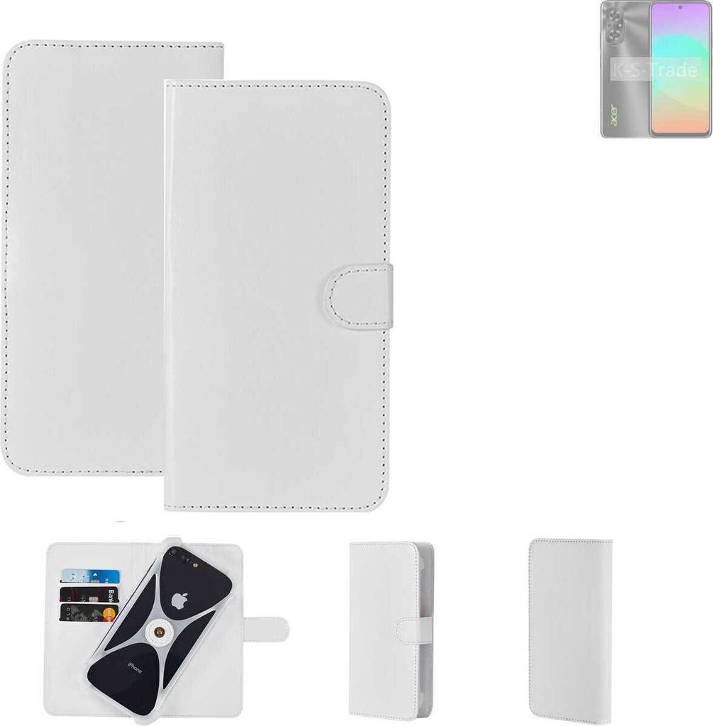 K-S-Trade Handy Hülle Schutz Hülle kompatibel mit Acer Sospiro A60L Cover Case Bookstyle Bumper weiß 1x
