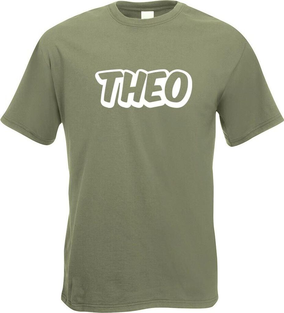 Kiwistar - T-Shirt - Olive - Theo Vorname Jungen Motiv Bedruckt Funshirt Design Print - mit Motiv Bedruckt - Funshirt Design - Sport - Freizeit - H...