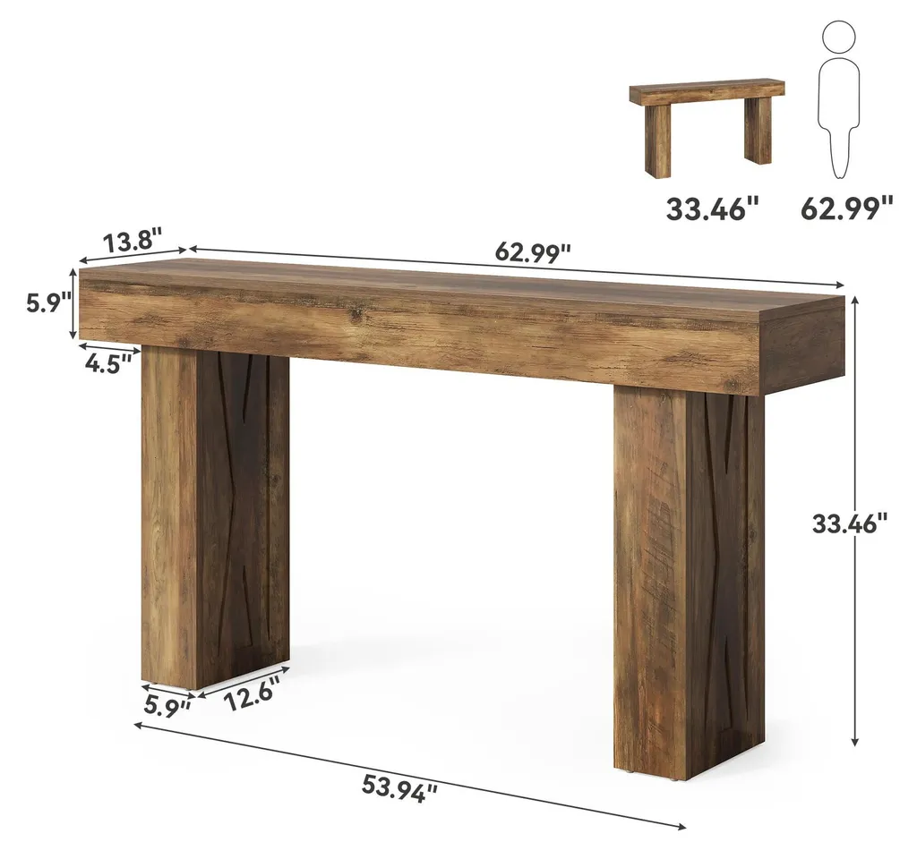 Grande table de salon étroite 160 cm en bois pour décoration de couloir