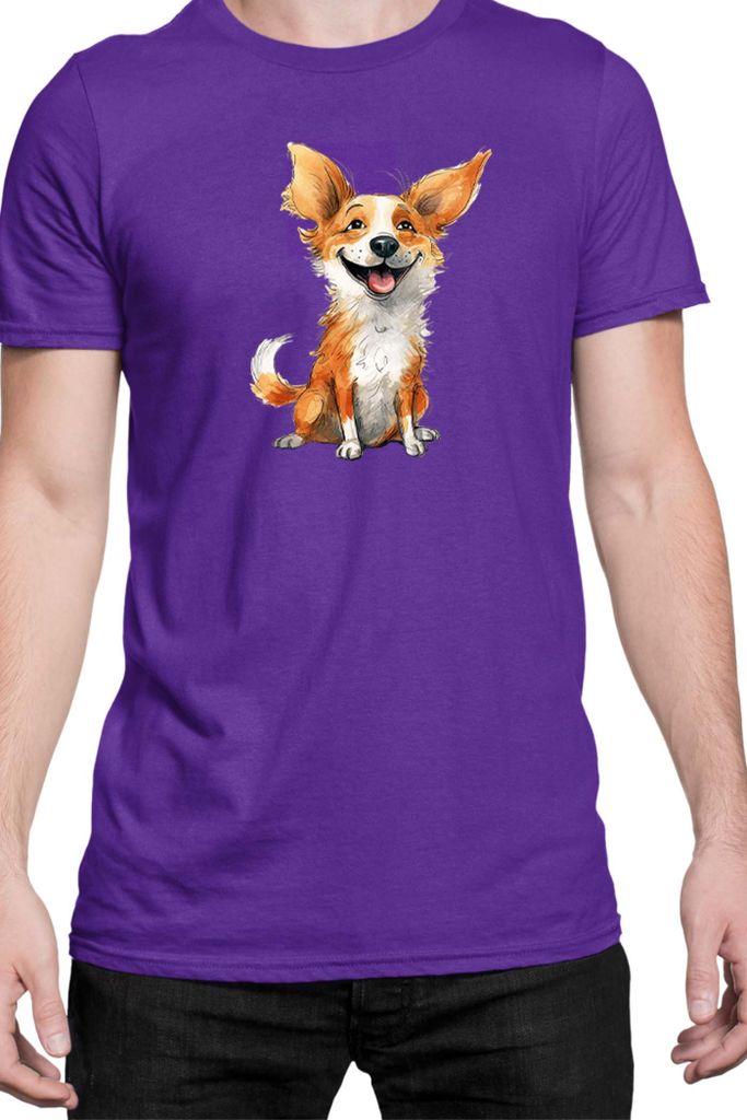 Herren T-Shirt Funny Dogs Breeds Corgi Dog Breed, Man L / Lila