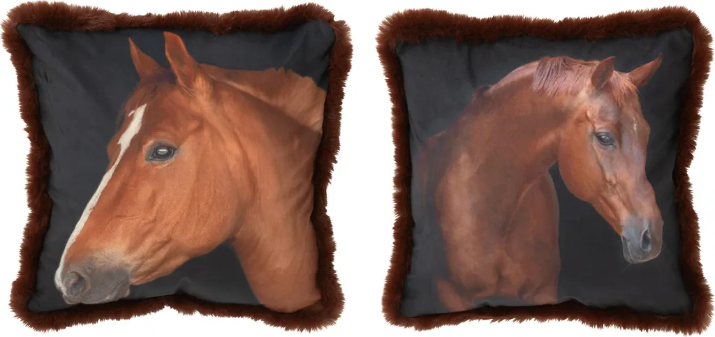 Coussin Décoratif Motif Cheval Marron J-Line - Accessoire Maison Design