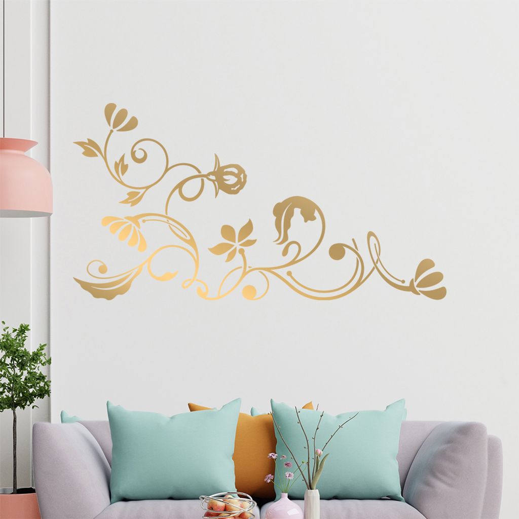 Eckeornament -Blüten - filigran Wandtattoo in 6 Größen - Wandaufkleber Wall Sticker - Dekoration, Küche, Wohnzimmer, Schlafzimmer, Badezimmer