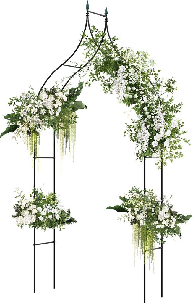 COSTWAY Rosenbogen Metall, Gartenbogen im gotischen Stil, Torbogen Rosengitter Rankgitter, für Rosen Blumen, Pergola Spalier 125 x 39 x 287 cm