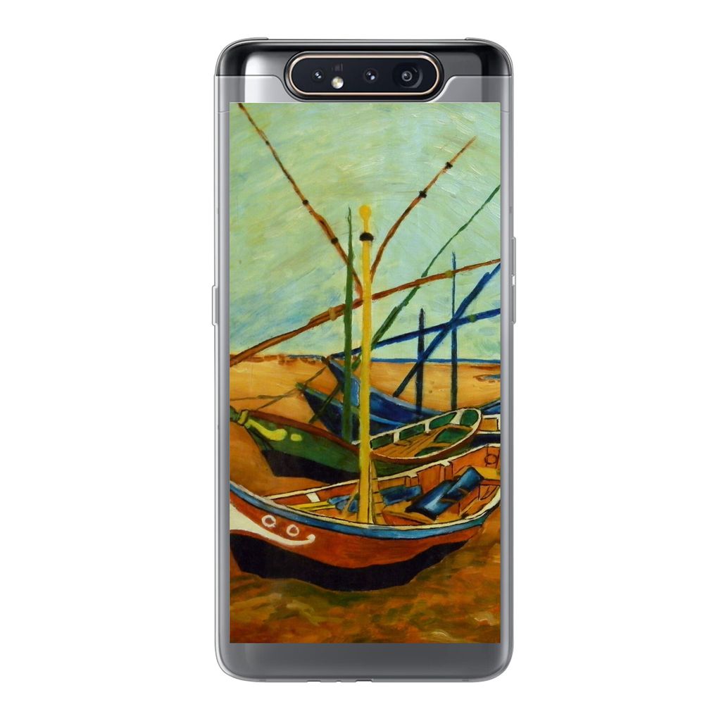 MuchoWow Handyhülle Schutzhülle Hülle für Samsung Galaxy A80 Fischerboote am Strand - Vincent van Gogh Silikon Softcase Handy Hülle - Schutz...