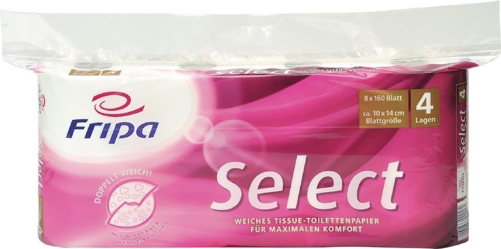 Fripa Toilettenpapier Select 4-lagig hochweiß Tissue 8 Rollen à 160 Blatt