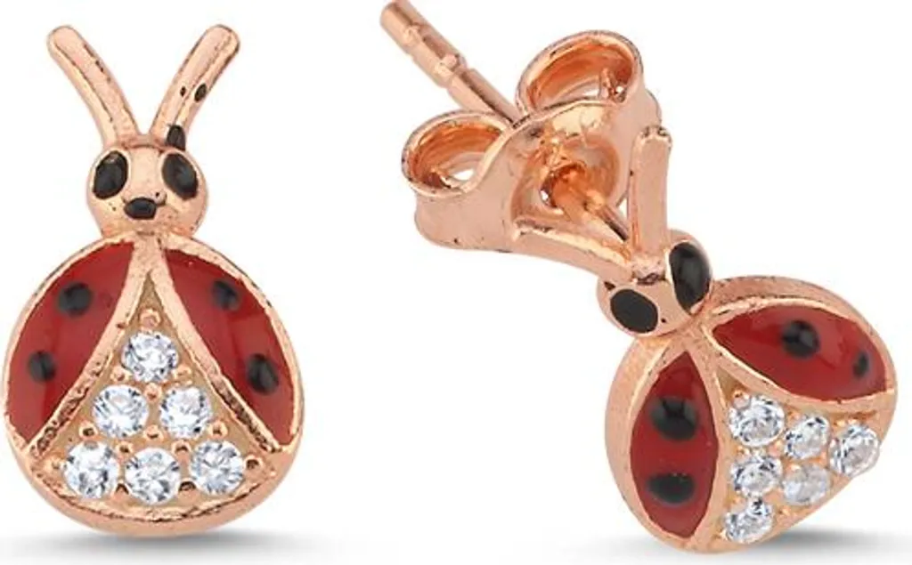 Boucles d'oreilles coccinelles argent 925 sterling émaillé rouge enfant