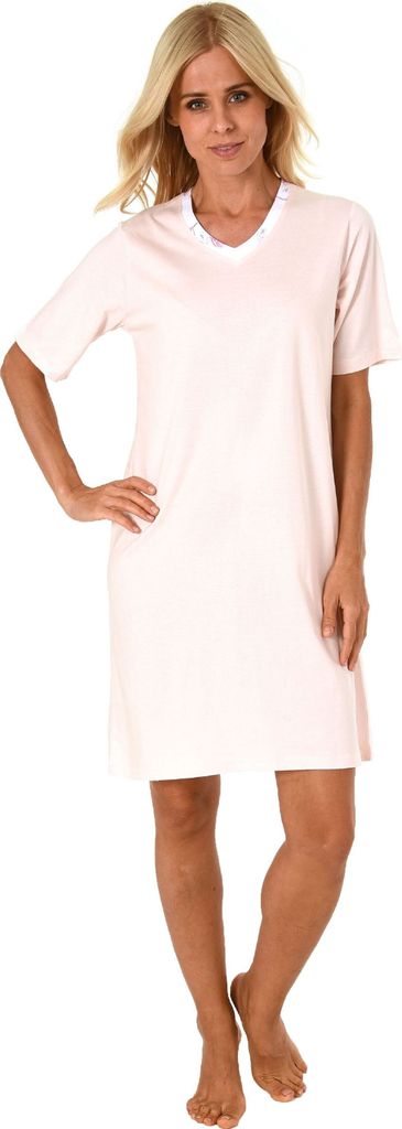 Elegantes unifarbenes Damen Nachthemd kurzarm von Normann 191 214 90 106 ; rosa , 36