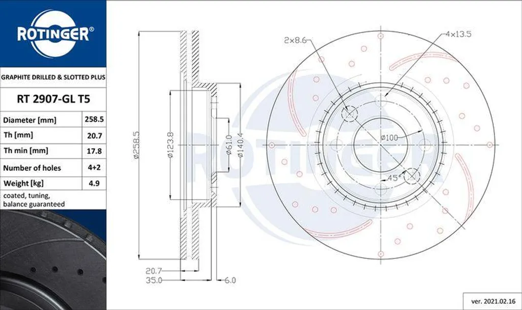 Disque de frein ROTINGER RT 2907-GL T5 OE 6001548578 pour Renault Clio