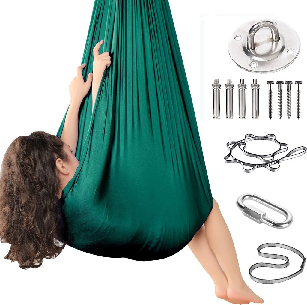 Therapie Schaukel für Kinder(150*280cm) - Indoor Outdoor Yoga Schaukel Hängematte Elastische Kuschel Therapie Schaukeln Stuhl F