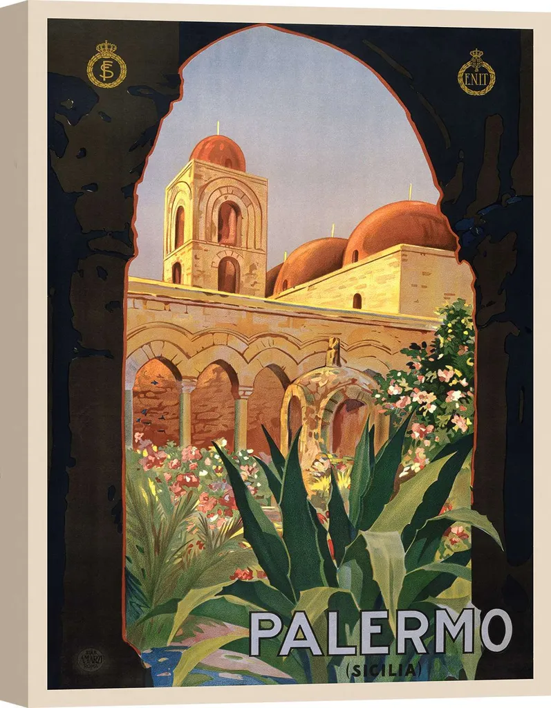 Quadro Su Tela Palermo Vintage 40x60 | Arredo Muro Manifesto 1920