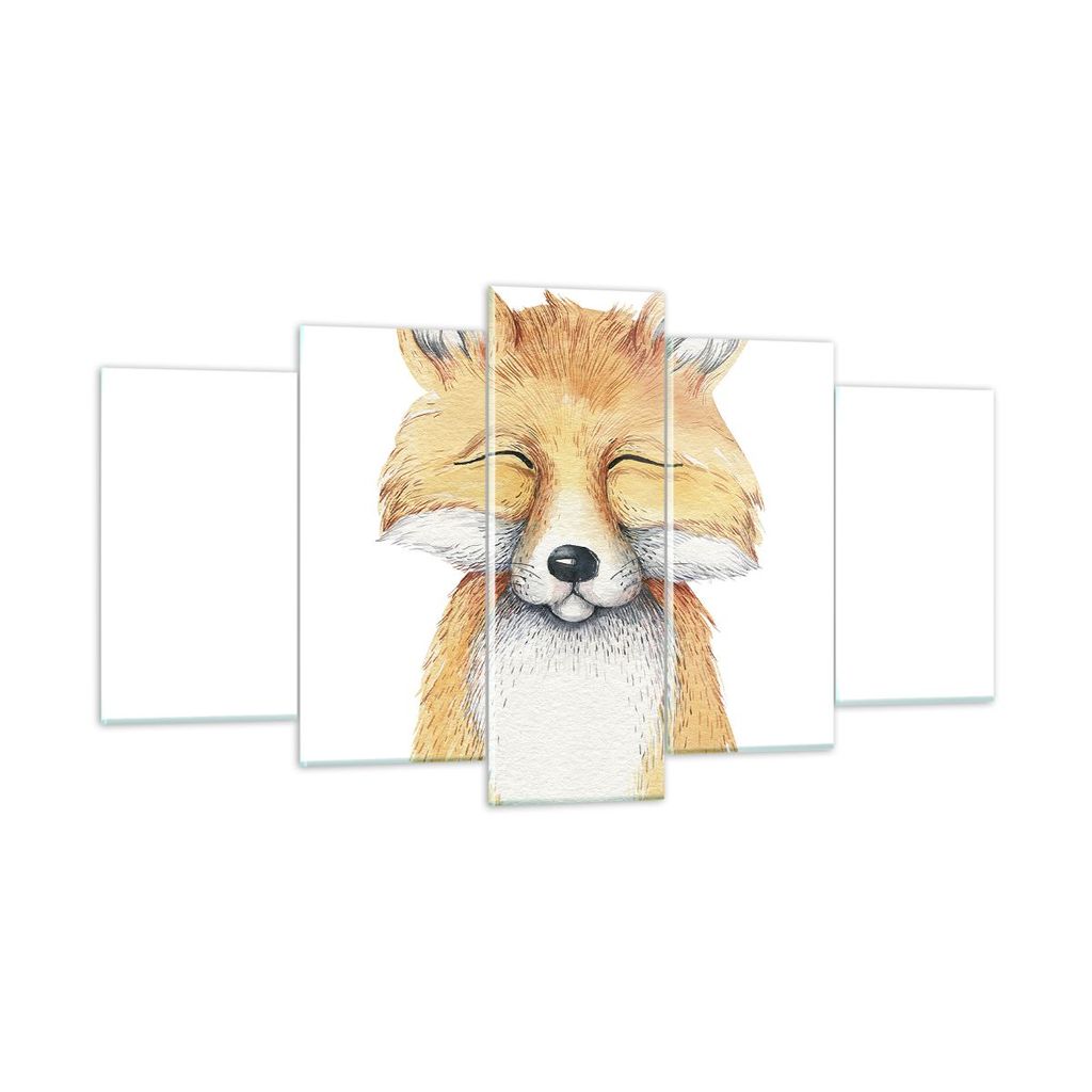 Bilder auf glas - 5 Teile - Cartoon Fuchs Kind - 160x85cm - Glasbilder - Wandbilder - Bilder - zum Aufhängen bereit - Wanddekoration aus Glas - Gl...