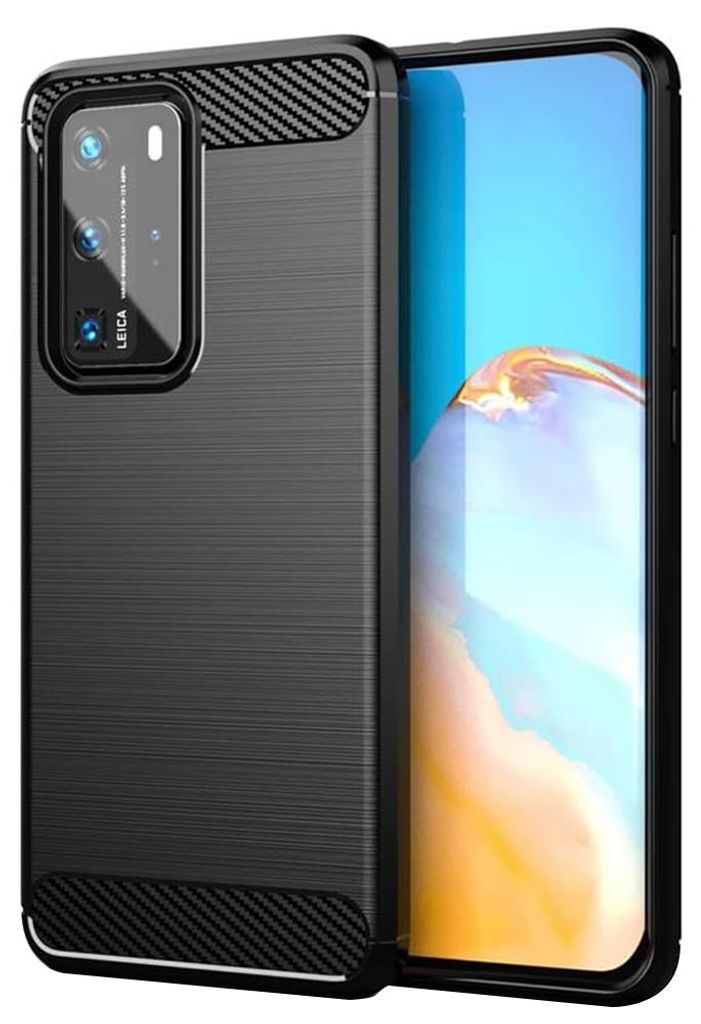 Techsuit Carbon Silicone Back Cover Hülle für Huawei P40 Pro - Schwarz