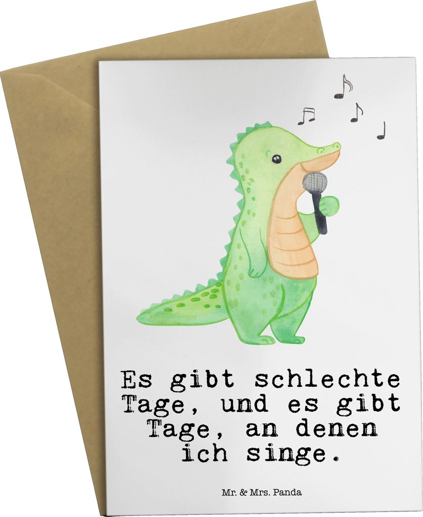 Mr. & Mrs. Panda babykarte Krokodil Singen - Weiß - Geschenk, hochzeitskarten, dankeskarten, Live Auftritt, osterkarte, weihnachtskarten, einladun...