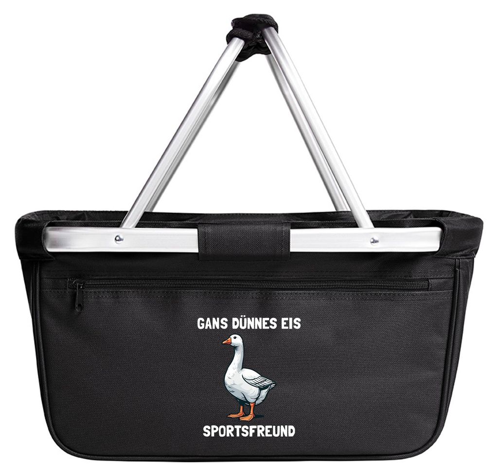 Huuraa Einkaufskorb Gans dünnes Eis Sportsfreund Gans Meme 20 Liter Black faltbarer Tragekorb Geschenkidee