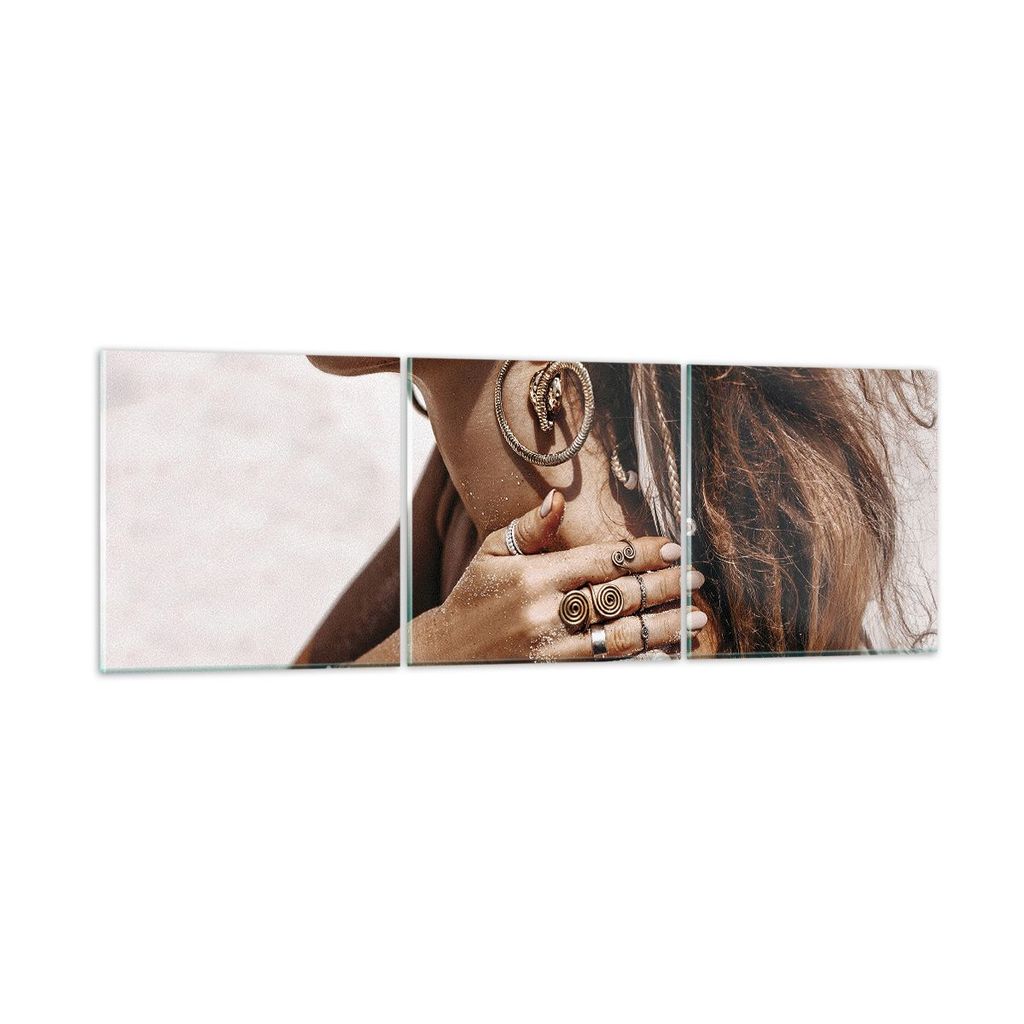 Bilder auf glas - 3 Teile - Sand Frau Schmuck - 120x40cm - Glasbilder - Wandbilder - Bilder - zum Aufhängen bereit - Wanddekoration aus Glas - Gla...