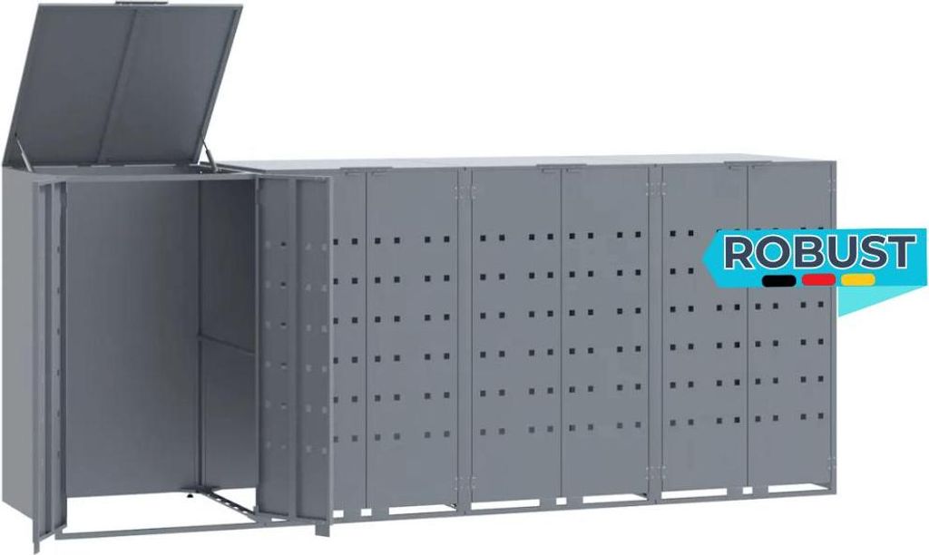 Mülltonnenbox GORILO für 4 Tonnen Grau 276x79x117 cm Stahl | Mülltonnenverkleidung 4er Mülltonnenhaus