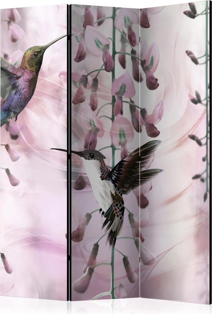 3-teiliger Einseitiger Vlies Paravent - Flying Hummingbirds (Pink) 135x172 cm Tiere g-C-0072-z-b