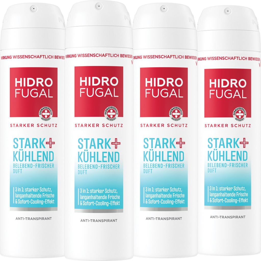 HIDROFUGAL Deo-Spray Stark + Kühlend 3-in-1 Cooling-Effekt erfrischend 4x 150 ml