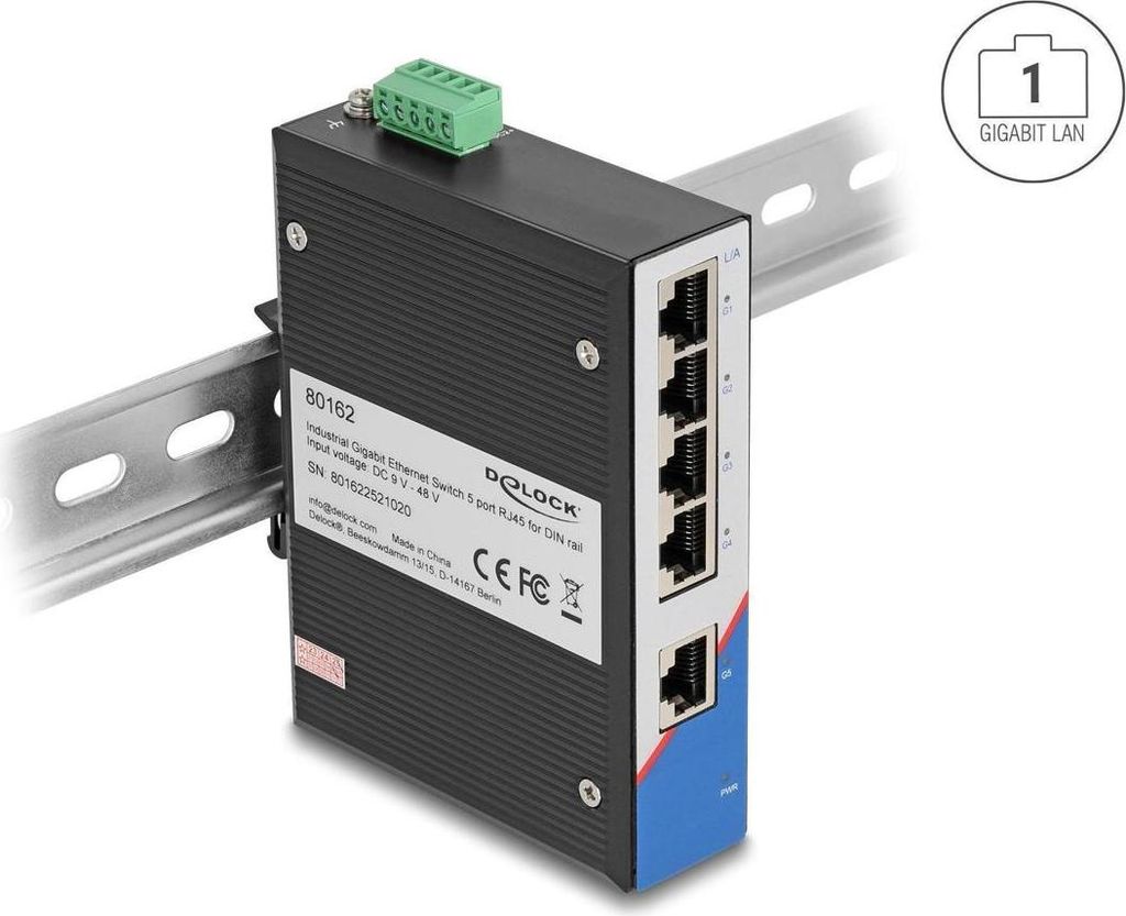 Delock 80162 - Industrie Switch RJ45 für Hutschiene - Switch - 1 Gbps