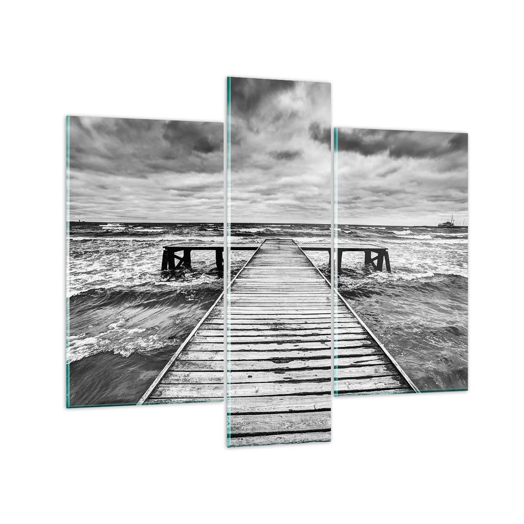 Bilder auf glas - Brücke Meer Welle - 95x80cm - Glasbilder - Wandbilder - Kunstdruck - zum Aufhängen bereit - Wanddekoration aus Glas - Glas Bild...