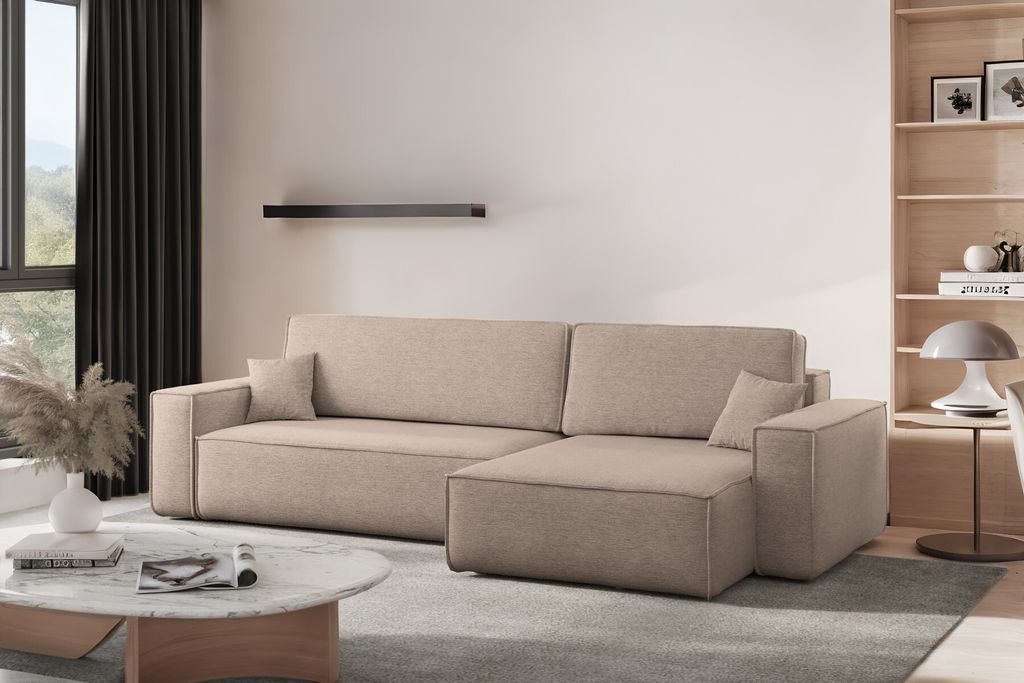 Kaiser Möbel Ecksofa mit schlaffunktion und bettkasten, Eckcouch Best XL stoff Verita Warmbeige Rechts