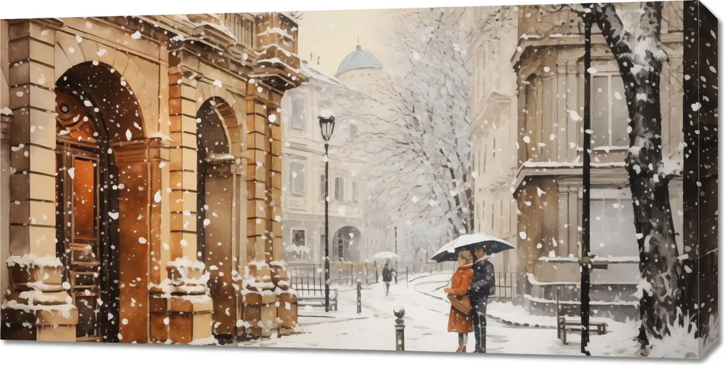 Quadro Su Tela 100x50 Borgo Innevato - Idea Regalo Casa Nuova