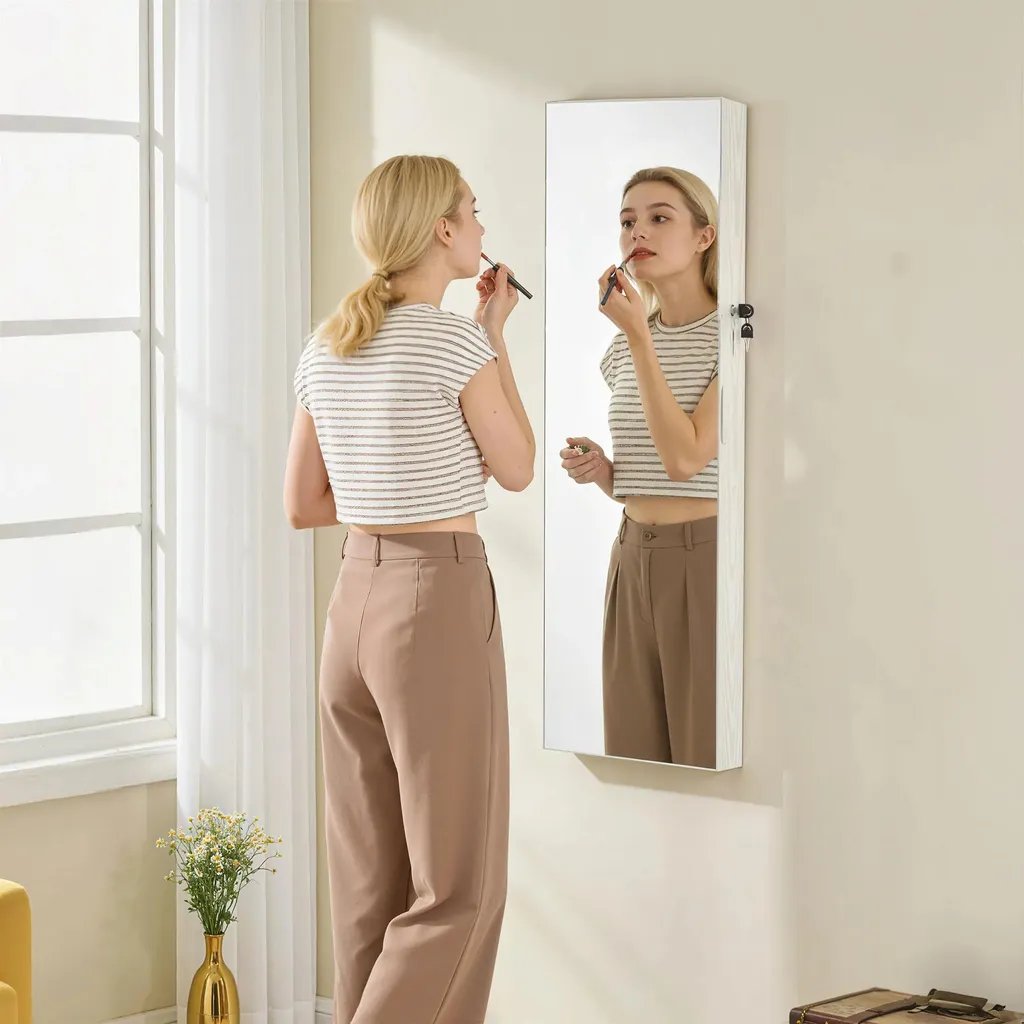 Miroir psyché armoire à bijoux murale blanche avec éclairage LED doux