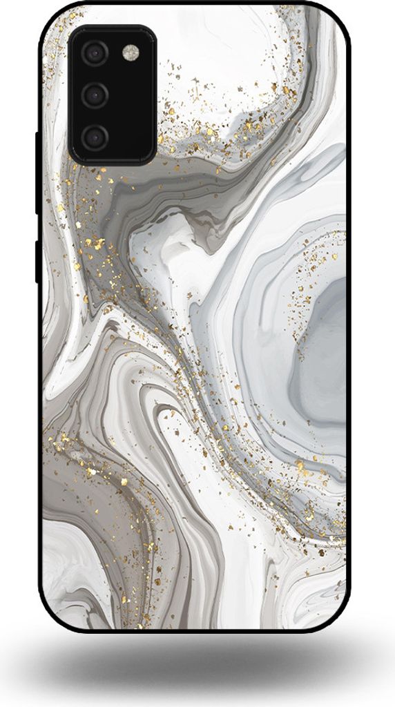 Smartphonica Handytasche passend für Samsung Galaxy A02s mit Marmordruck - TPU Rückseitenschutzhülle Marmordesign - Silber