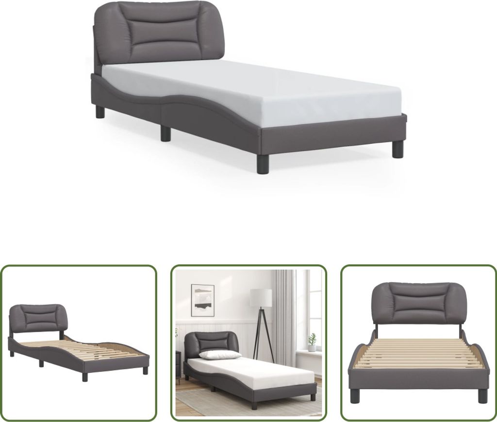 The Living Store Bettgestell mit Kopfteil Grau 80x200 cm Kunstleder