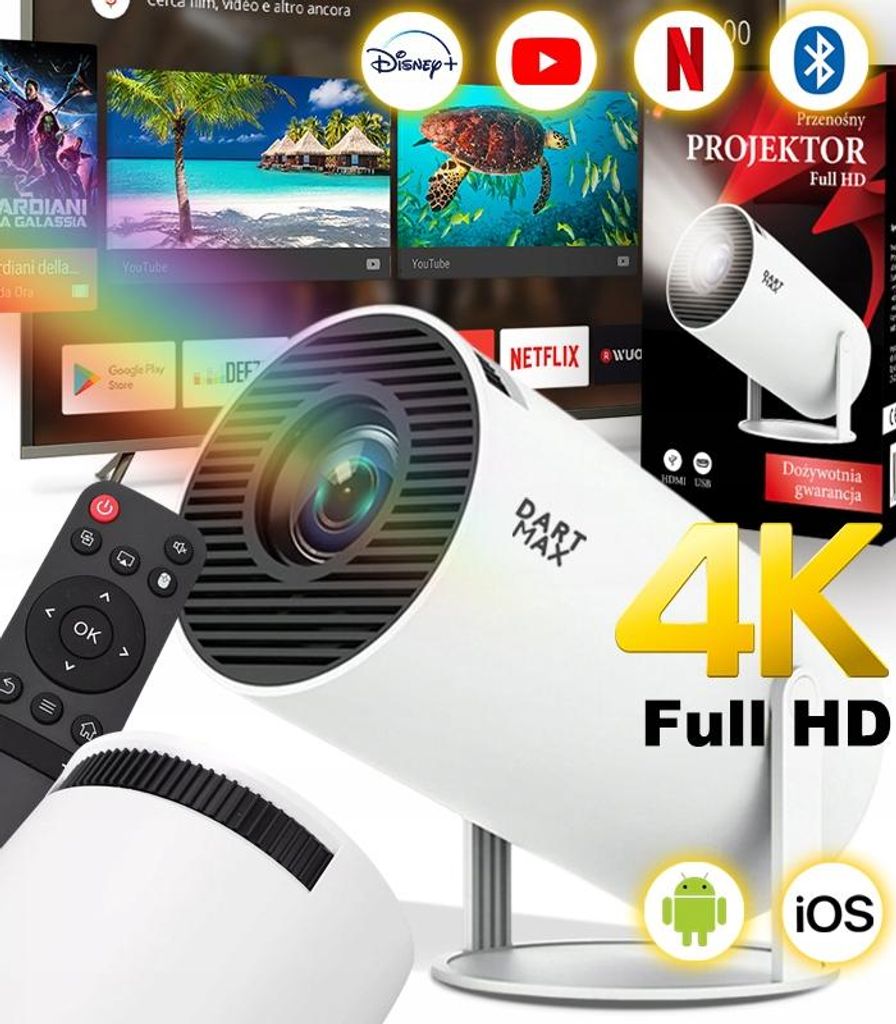 Led Projektor 4K Full Hd Android Mit Wifi Und Bluetooth Obrázek produktu 
