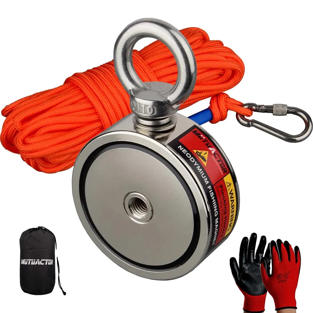 Aimant de pêche néodyme double face 250kg avec corde en nylon de 20m