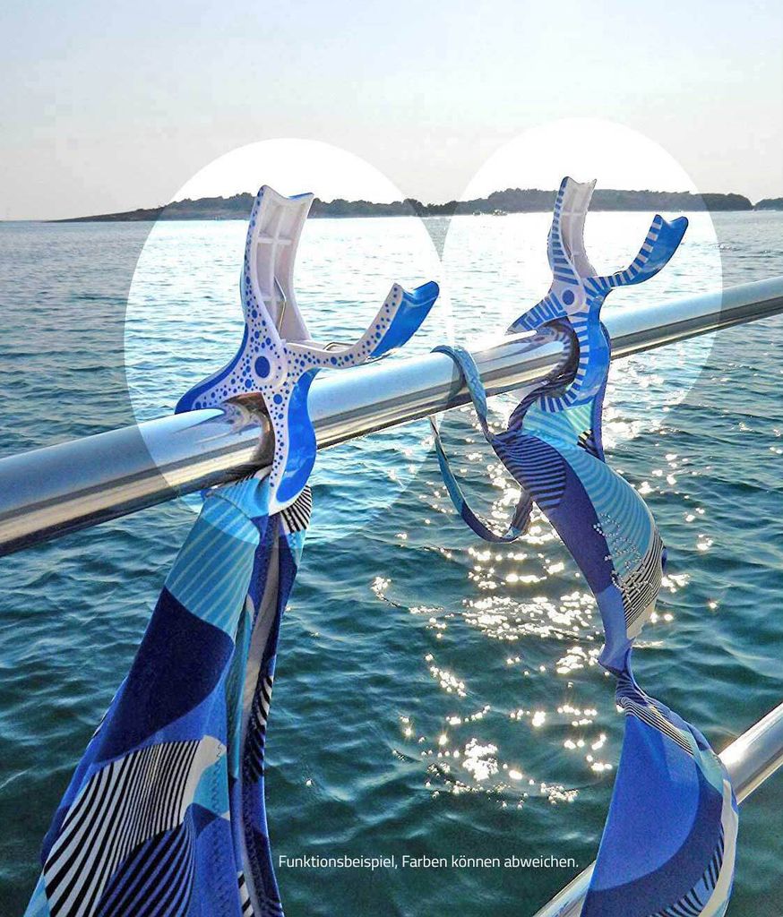 Tuuli Yacht u. Boot Clips - Wäsche Klammern für die Reling Dolphin blau / gelb (2 Stück)