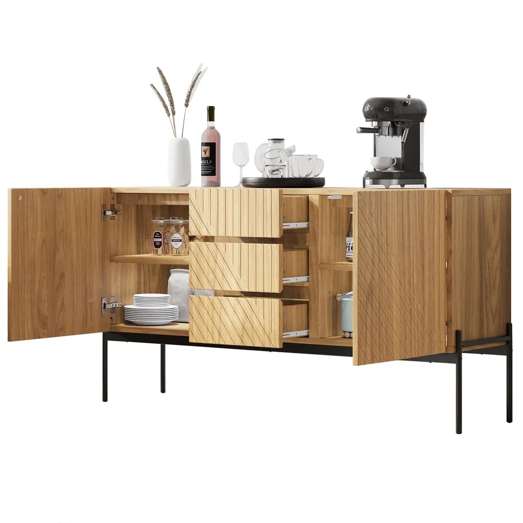 Sideboard 3 Tiroirs 2 Portes Sans Poignées, Rangement Discret et Chic - 7