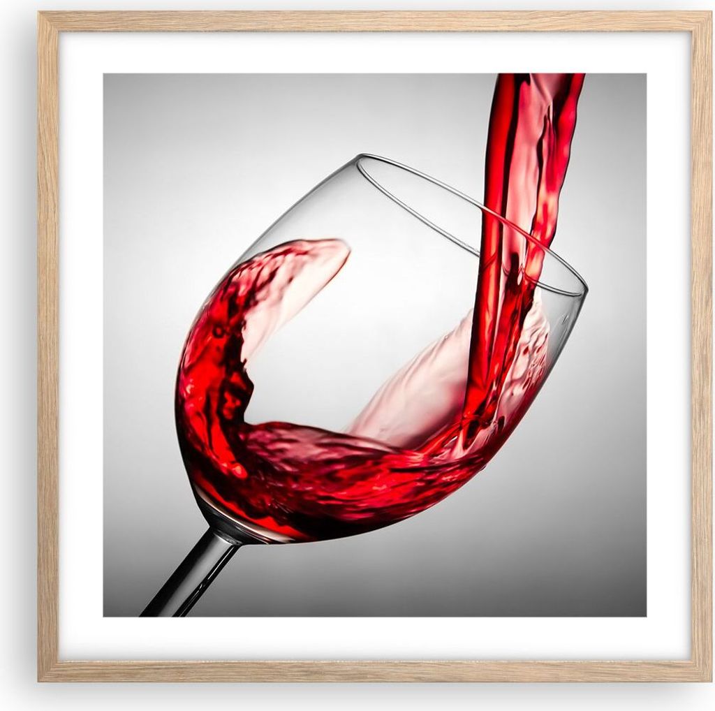 Gerahmtes Poster - Rahmen in heller Eiche - Trinken glas wein - 50x50 cm - Wand Bild - Wanddeko - Wandbilder - Wandposter - Bilderrahmen - Bilder -...