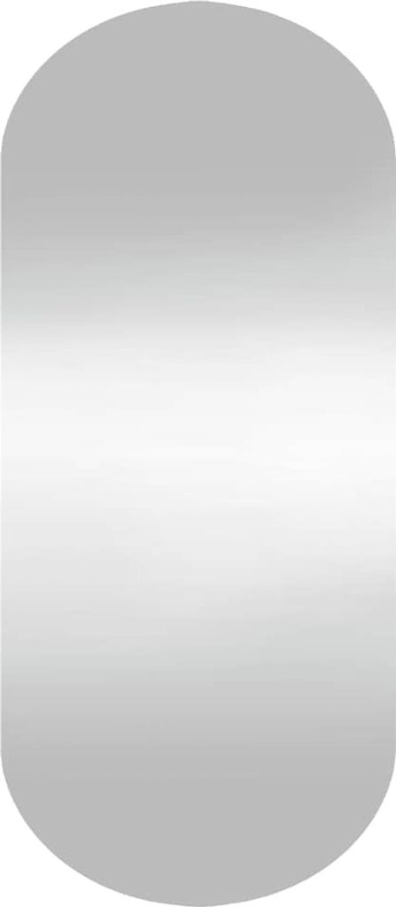 A silver oval mirror with rounded edges on a gradient background.