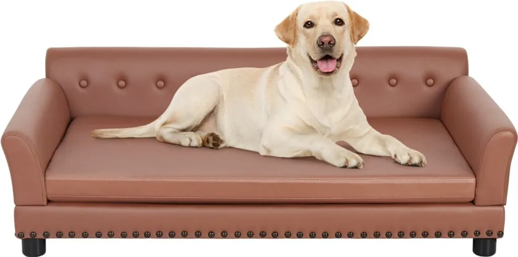 WISFOR Canapé pour Chien en Cuir de Luxe XL - Lit Surélevé 120x78x40cm