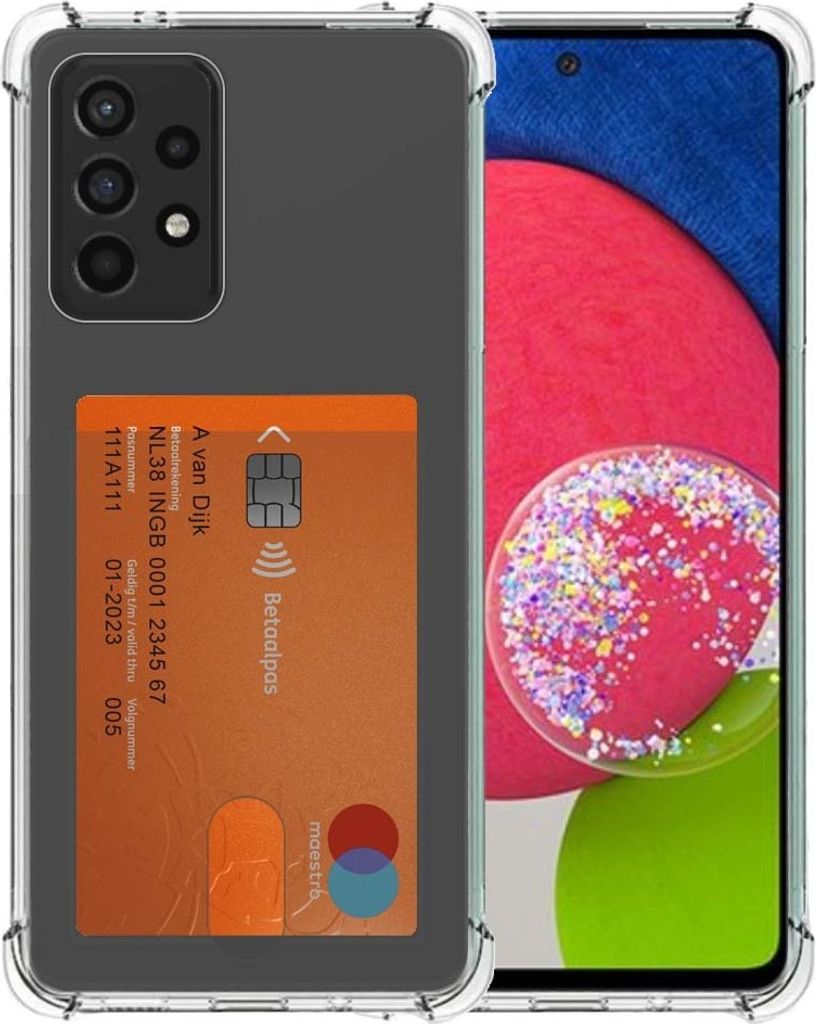 Smartphonica Telefoonhoesje Geschikt voor Samsung Galaxy A52s 5G met Pasjeshouder Doorzichtig Siliconen - Transparant TPU Shockproof Backcover Case...