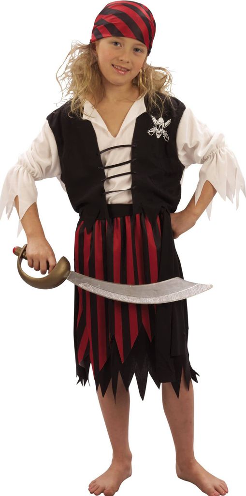 Piratinnen-Kinderkostüm für Mädchen schwarz-weiss-rot L Produktbild 