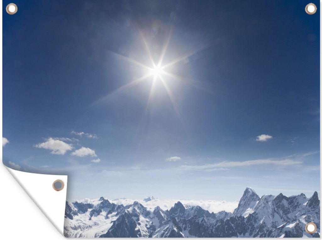MuchoWow 40x30 cm Outdoor-Poster Gartendeko Sichtschutz Garten Poster für den Garten Schöne helle Sonne über dem Mont Blanc