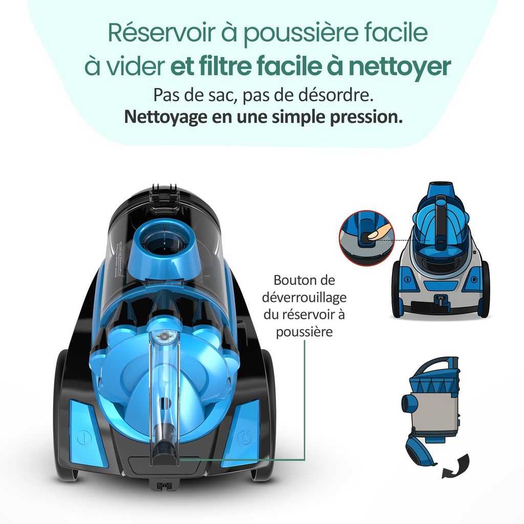 Emerio aspirateur sans sac – 2 litres – filtre HEPA – Image du produit 